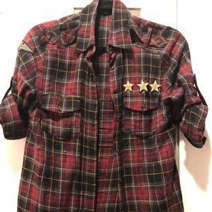 Military style Plaid button down